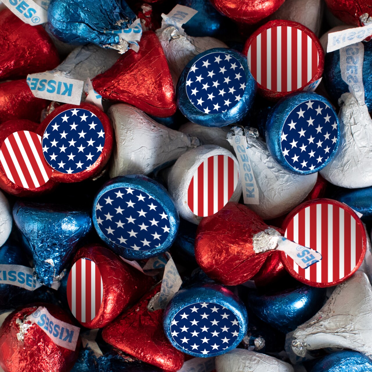 100 Pcs Patriotic Candy Hershey's Kisses Milk Chocolate, Red White & Blue (1lb, Approx. 100 Pcs) - By Just Candy
